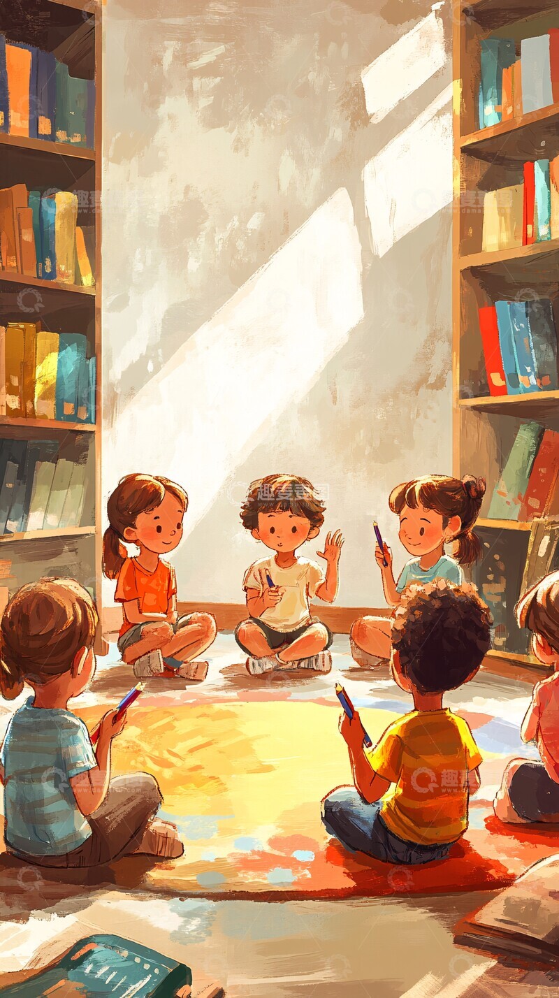 高清大图下载【趣麦麦图】孩子围坐听讲课