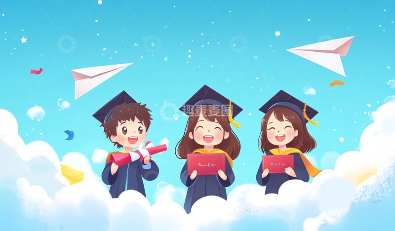 高清大图下载【趣麦麦图】毕业云端纸飞机