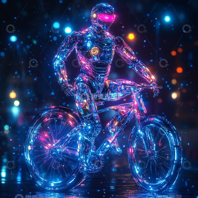 高清大图下载【趣麦麦图】未来机器人骑行