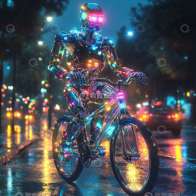 高清大图下载【趣麦麦图】未来机器人骑行2