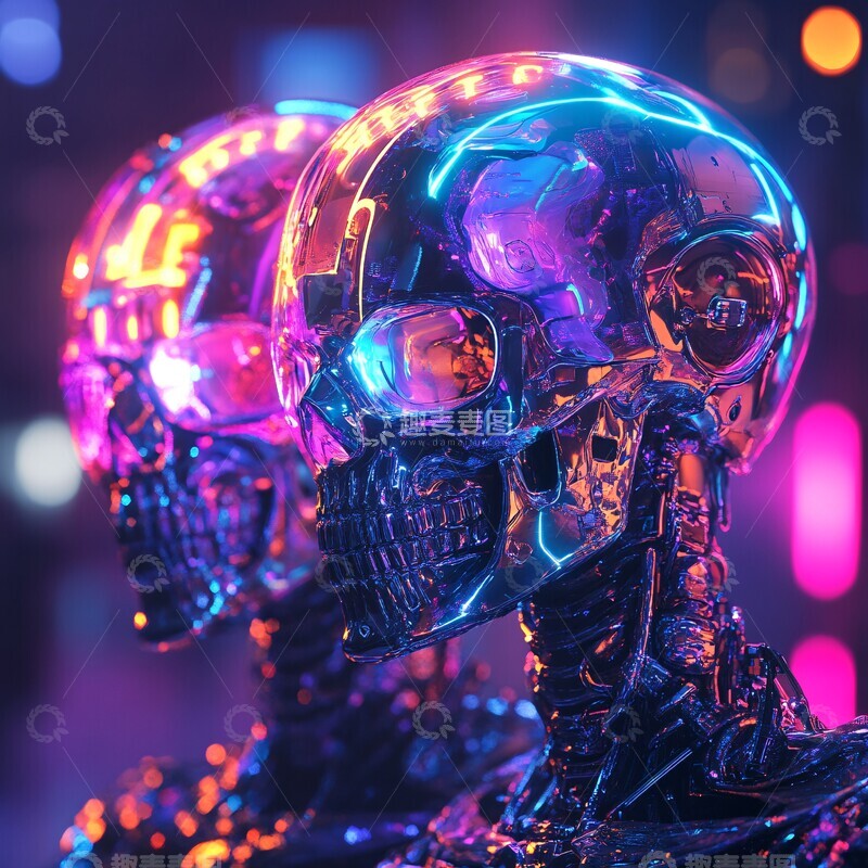 高清大图下载【趣麦麦图】赛博朋克恶魔与骨架1