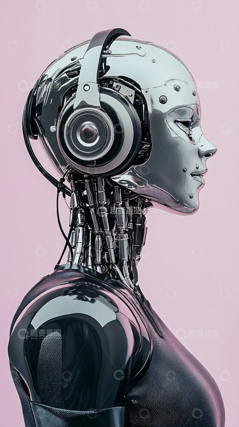 高清大图下载【趣麦麦图】金属脸机器人听音乐2