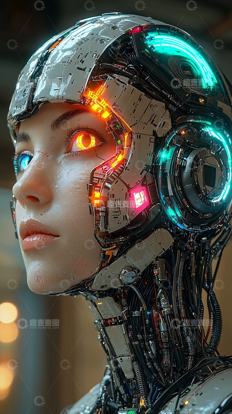 高清大图下载【趣麦麦图】彩虹色赛博格全身照