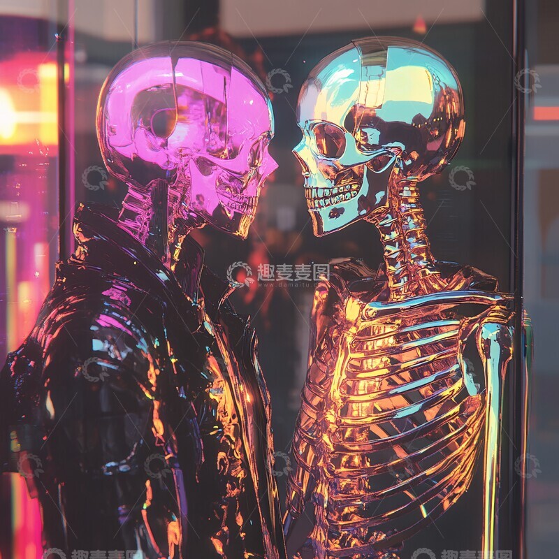 高清大图下载【趣麦麦图】赛博朋克恶魔与骨架