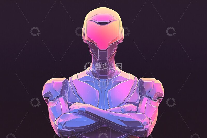 高清大图下载【趣麦麦图】机器人紫桃渐变