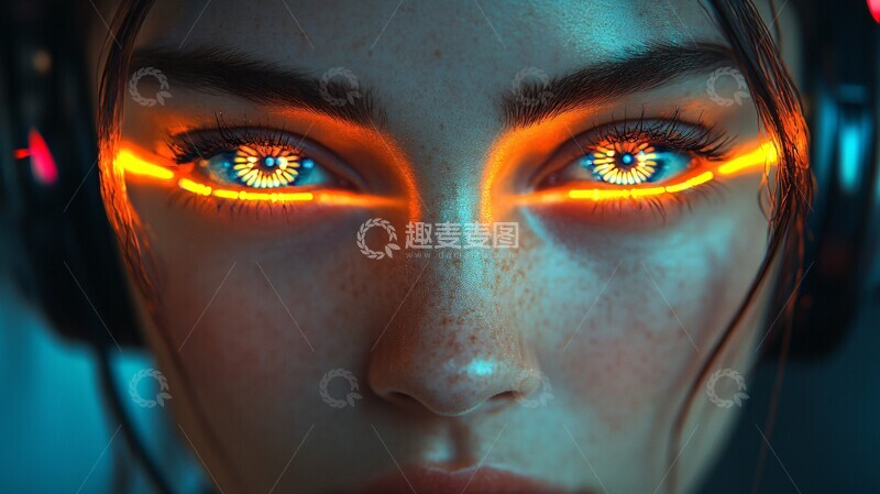 高清大图下载【趣麦麦图】机器人眼射彩虹线1