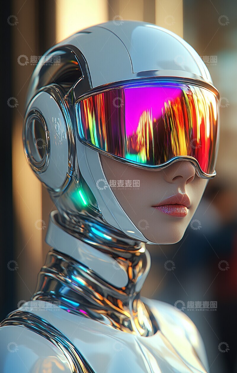 高清大图下载【趣麦麦图】彩虹铬面机器人