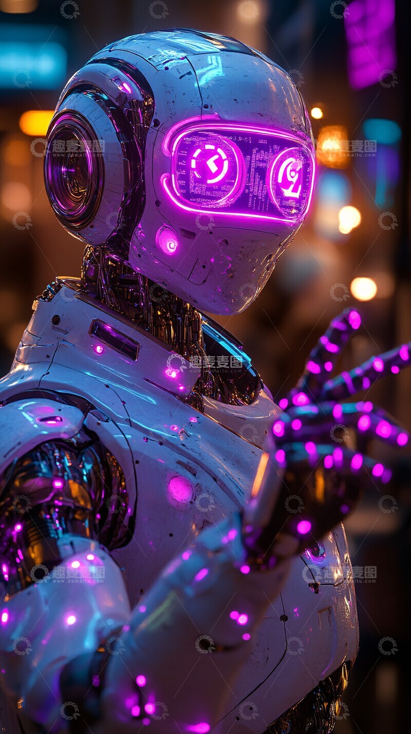 高清大图下载【趣麦麦图】紫色机器人办公场景