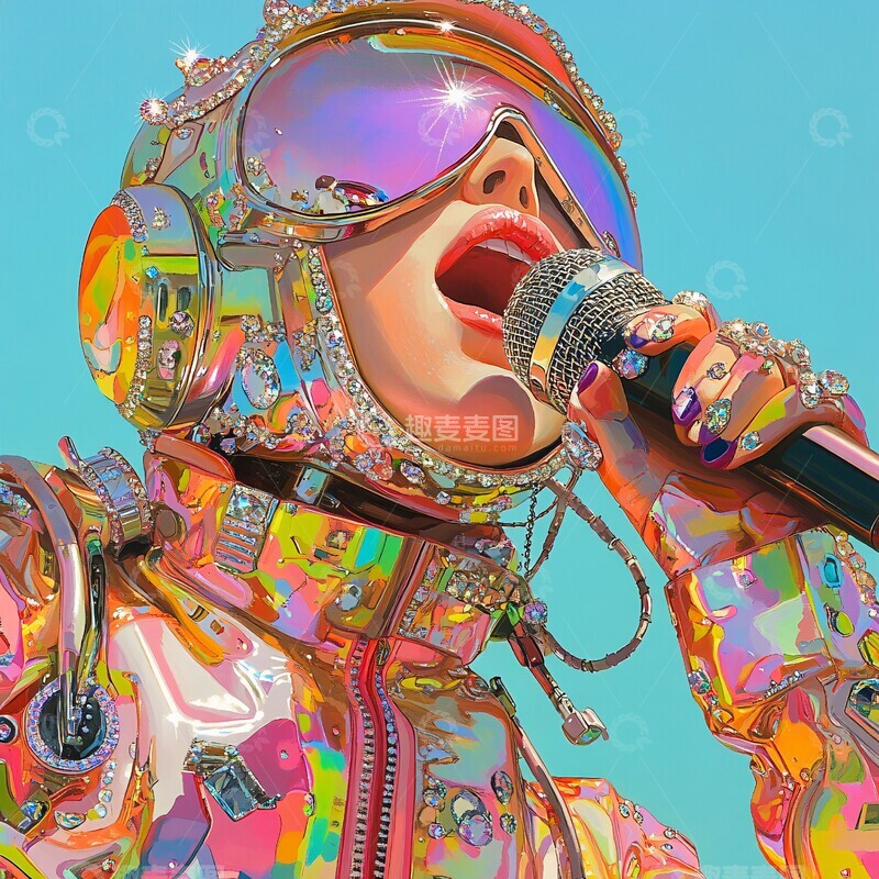 高清大图下载【趣麦麦图】彩虹水晶麦克风1