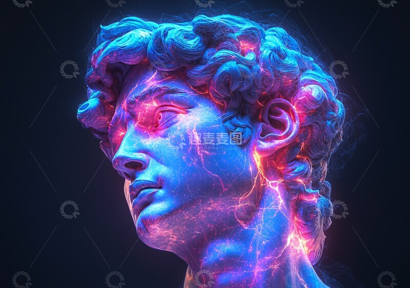 高清大图下载【趣麦麦图】彩色数码雕塑人头