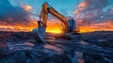 挖掘机工地夕阳