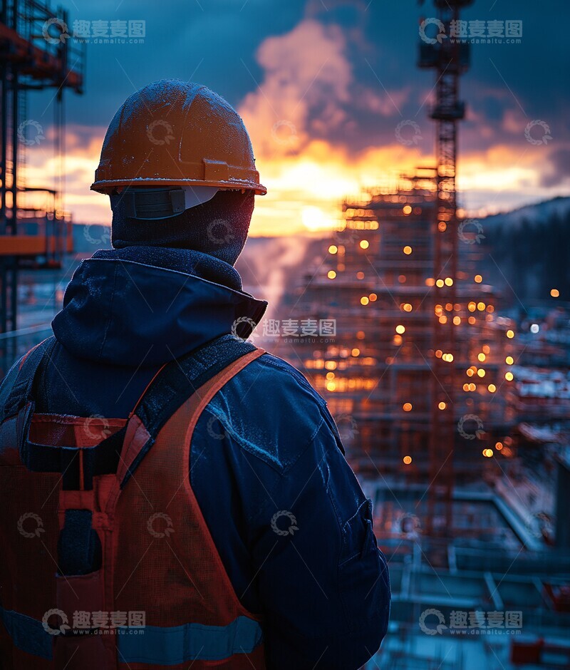 高清大图下载【趣麦麦图】工程师看工地