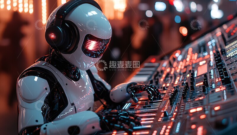 高清大图下载【趣麦麦图】机器人耳机音乐创作2