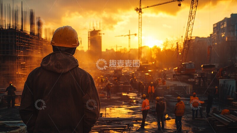 高清大图下载【趣麦麦图】日出工地忙碌景象2