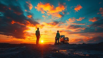 挖掘机工地夕阳1