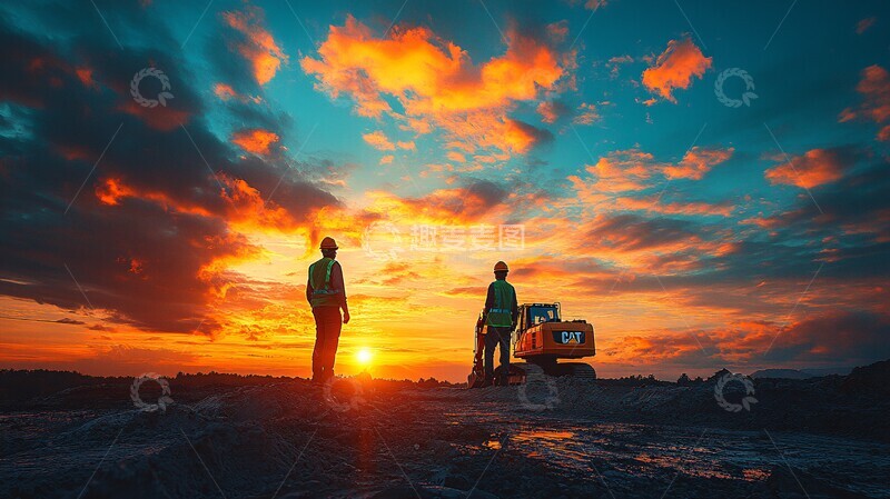 高清大图下载【趣麦麦图】挖掘机工地夕阳1