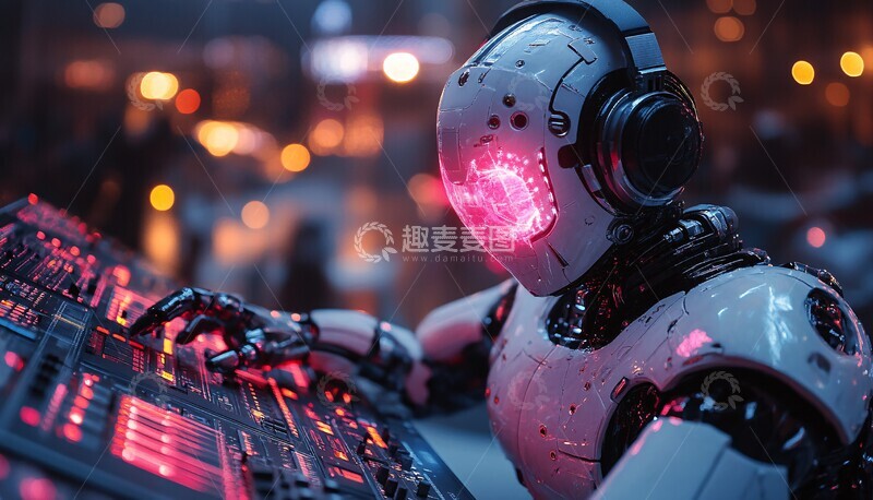 高清大图下载【趣麦麦图】机器人耳机音乐创作1