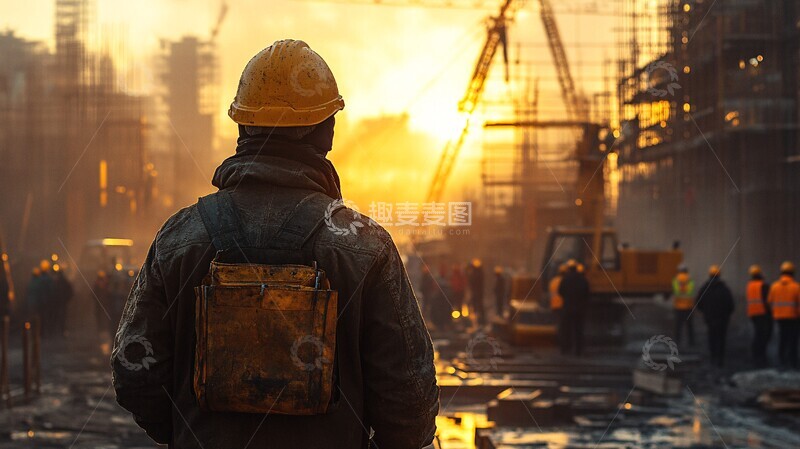 高清大图下载【趣麦麦图】日出工地忙碌景象3