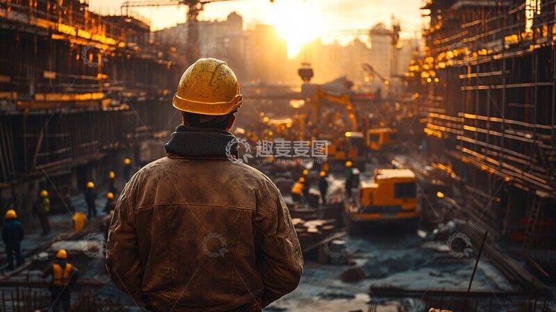 高清大图下载【趣麦麦图】日出工地忙碌景象