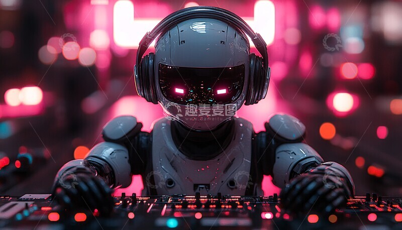 高清大图下载【趣麦麦图】机器人耳机音乐创作