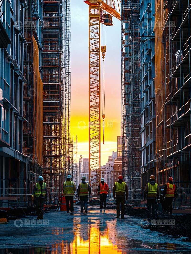 高清大图下载【趣麦麦图】吊车与工人施工