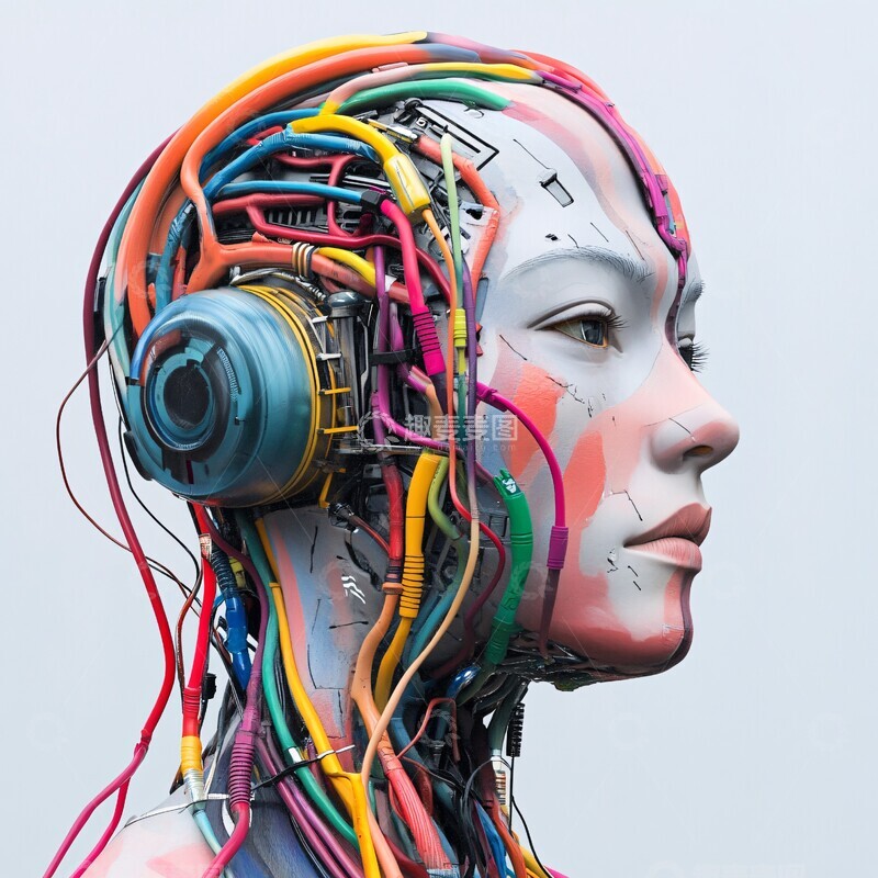 高清大图下载【趣麦麦图】赛博格女性头部特写1
