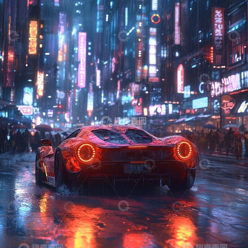 高清大图下载【趣麦麦图】霓虹都市飞驰车