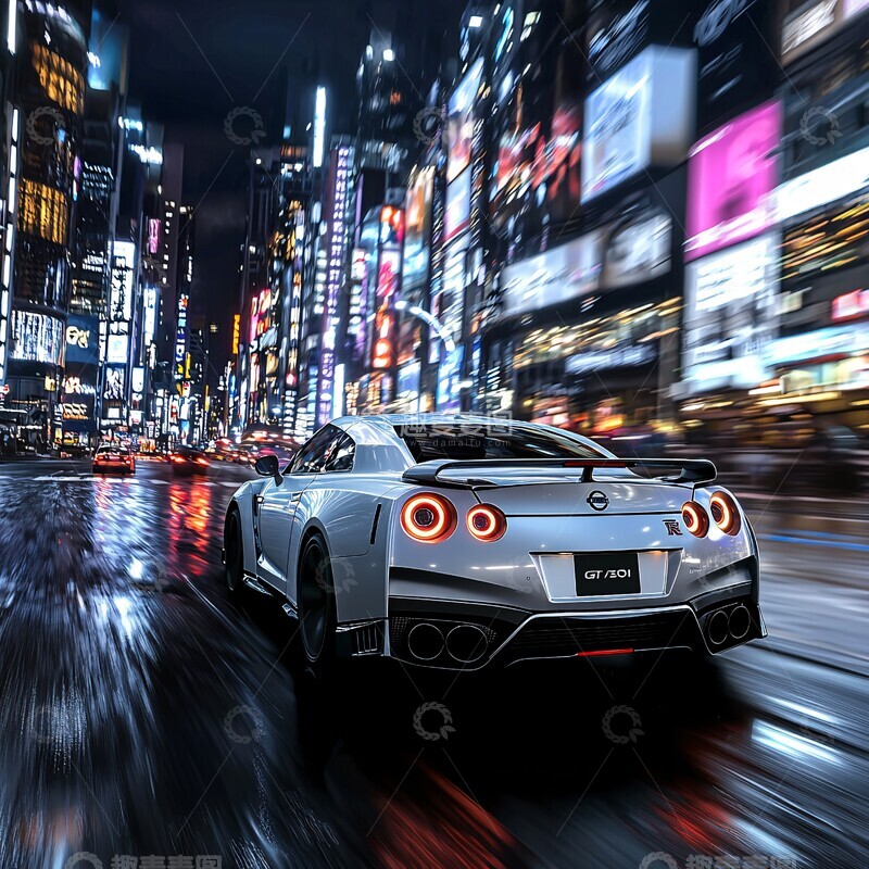 高清大图下载【趣麦麦图】夜间疾驰车辆城市夜晚2