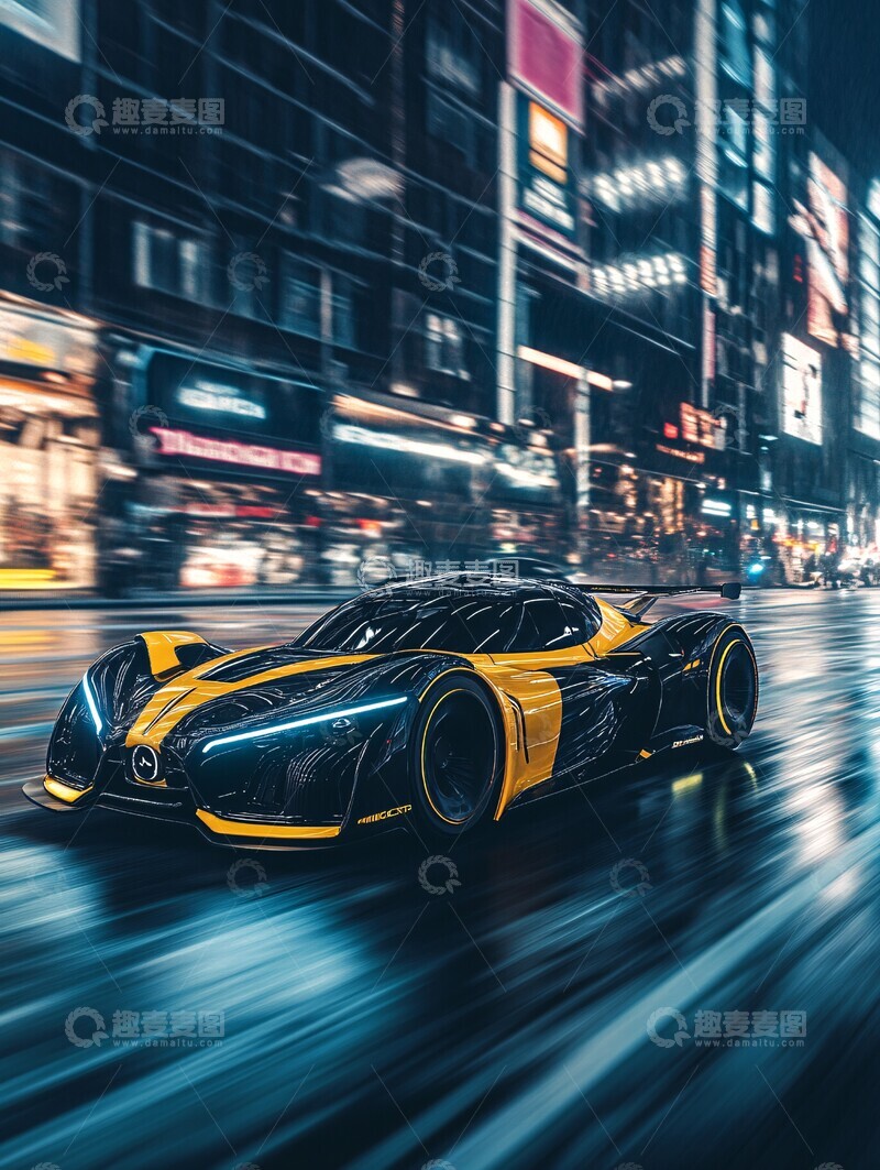 高清大图下载【趣麦麦图】黑色黄色跑车飞驰