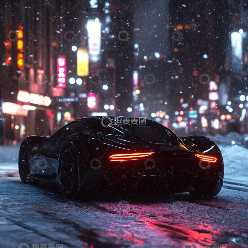 高清大图下载【趣麦麦图】未来汽车雪中城