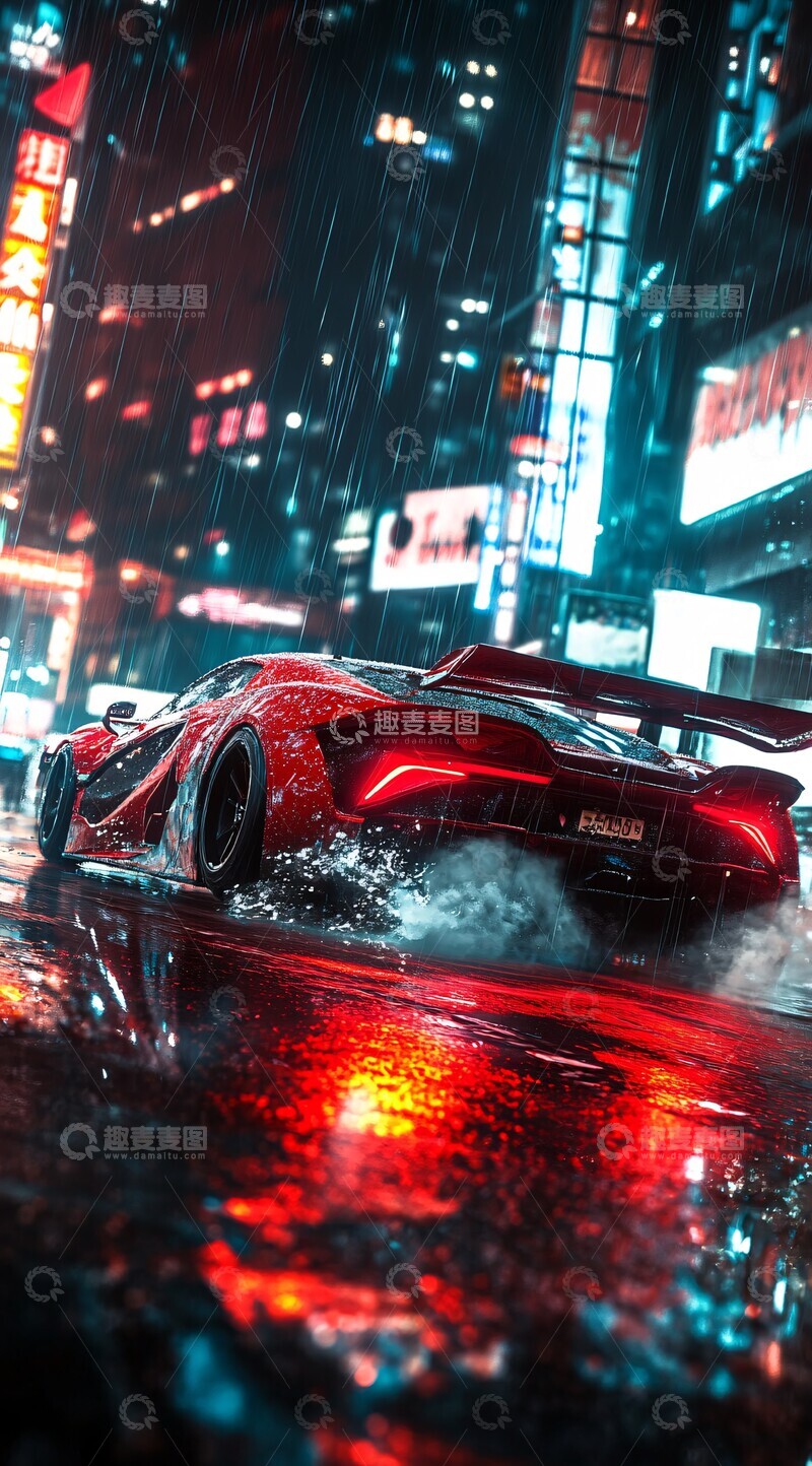 高清大图下载【趣麦麦图】红超跑雨夜飞驰