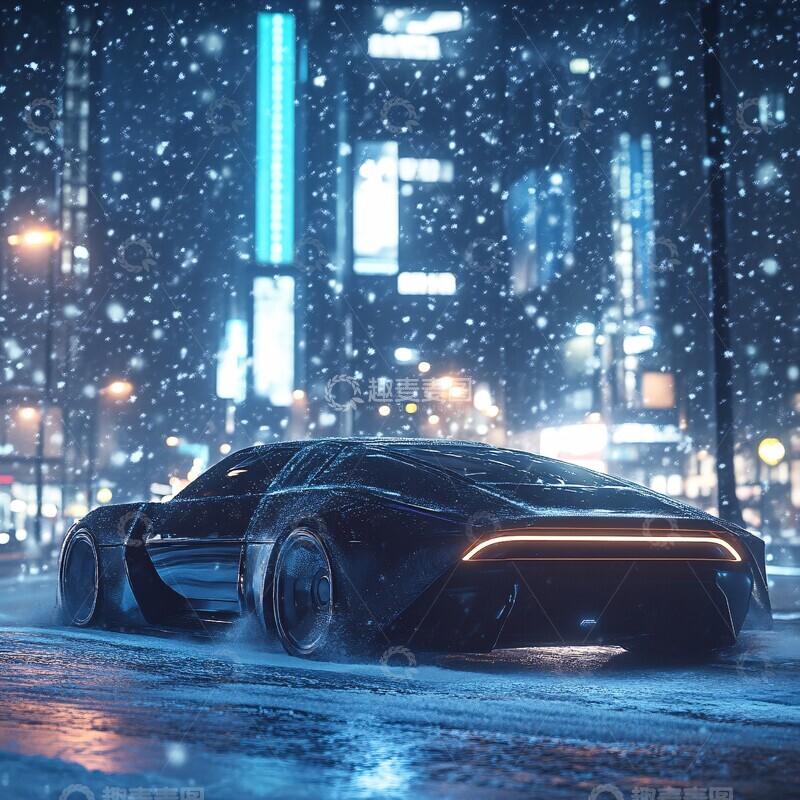 高清大图下载【趣麦麦图】未来汽车雪中城1