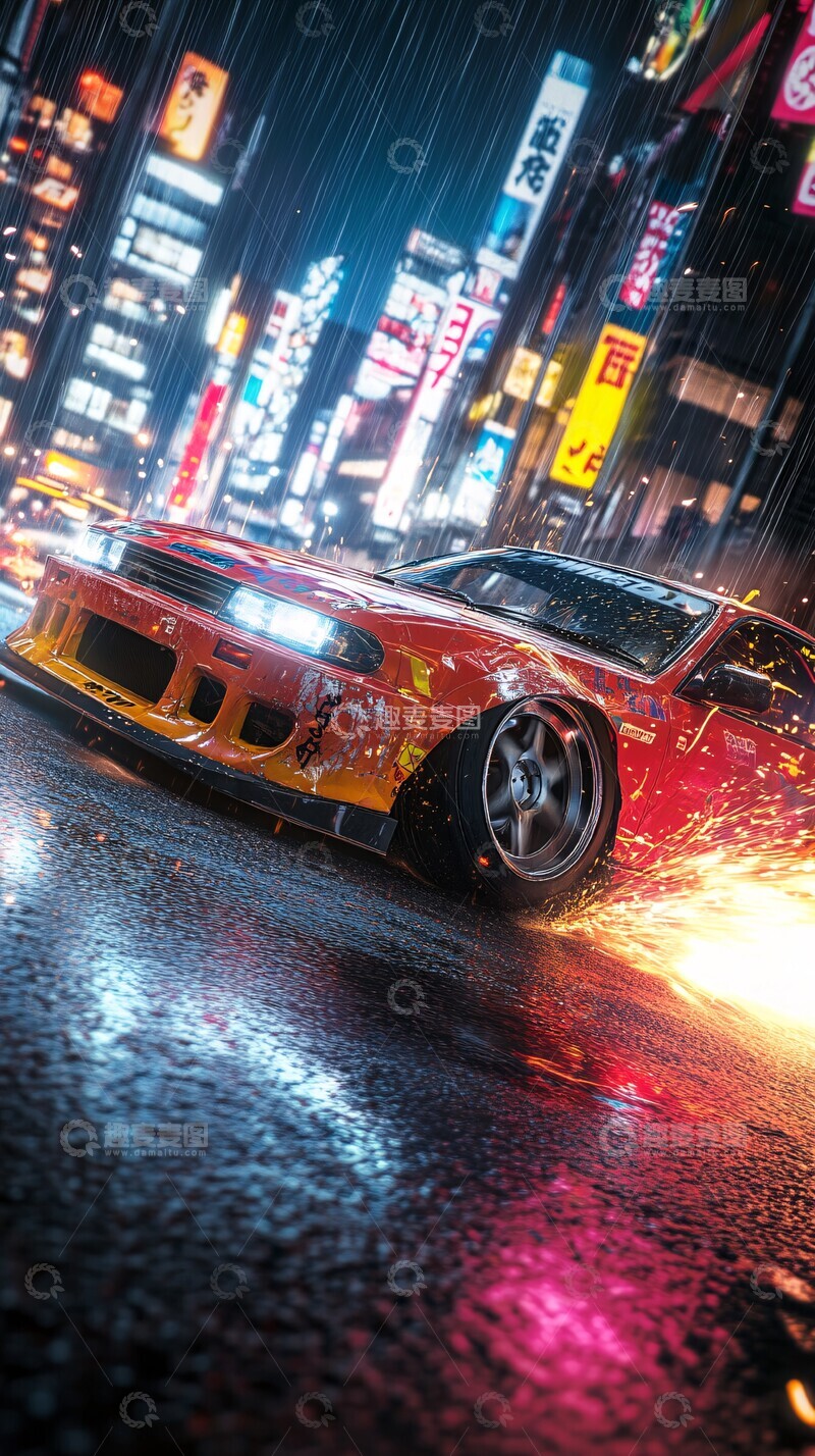 高清大图下载【趣麦麦图】轮胎飞溅夜光