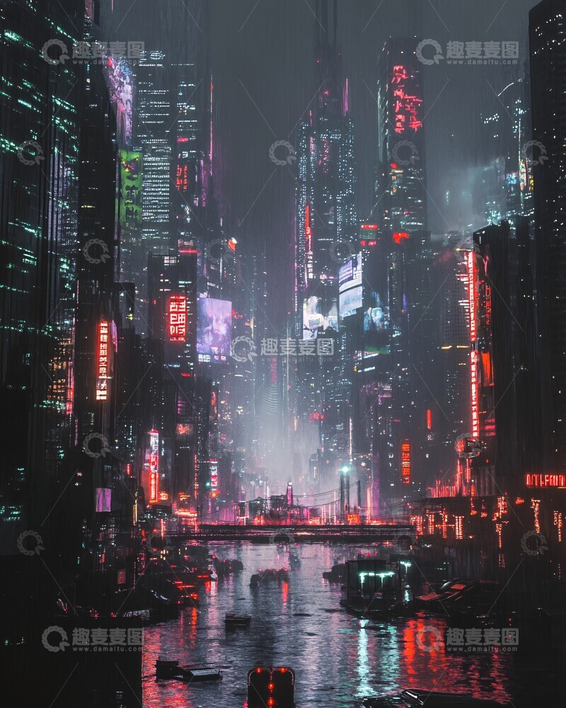 高清大图下载【趣麦麦图】赛博朋克未来城