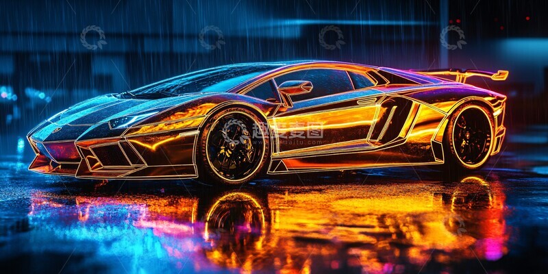 高清大图下载【趣麦麦图】雨夜跑车科技1