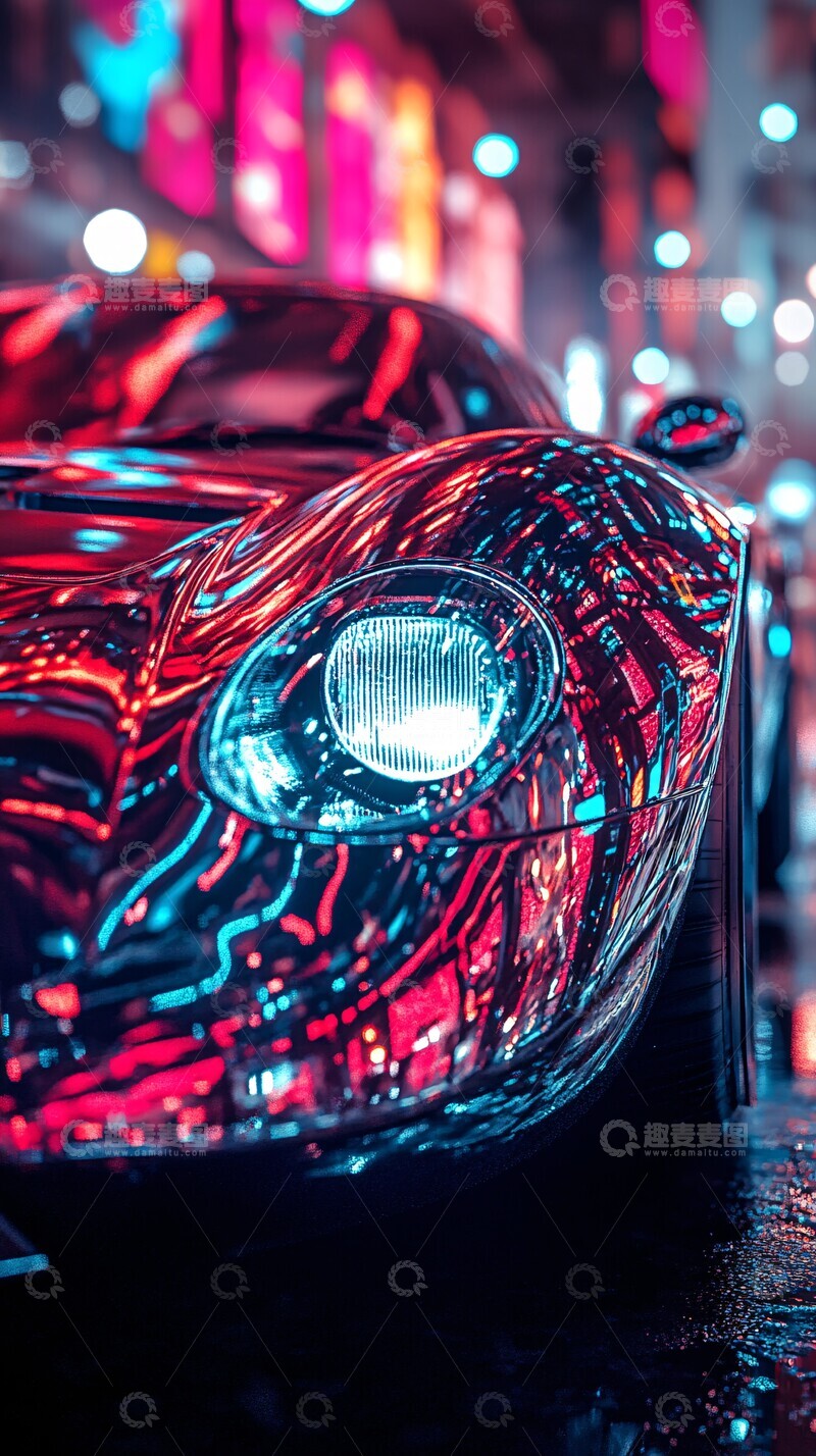 高清大图下载【趣麦麦图】跑车霓虹倒影