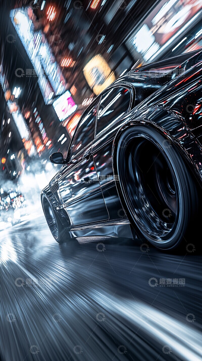 高清大图下载【趣麦麦图】-黑宝马漂移侧影