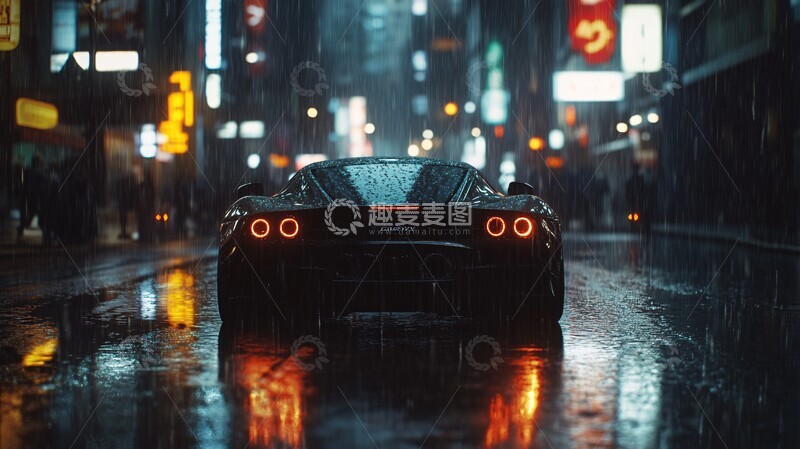 高清大图下载【趣麦麦图】雨夜飞驰飞驰街道汽车