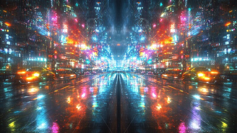 高清大图下载【趣麦麦图】雨夜霓虹车流