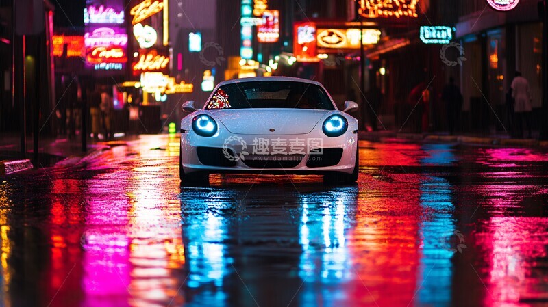 高清大图下载【趣麦麦图】雨夜飞驰飞驰街道汽车1