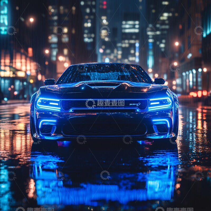 高清大图下载【趣麦麦图】蓝色霓虹车灯2