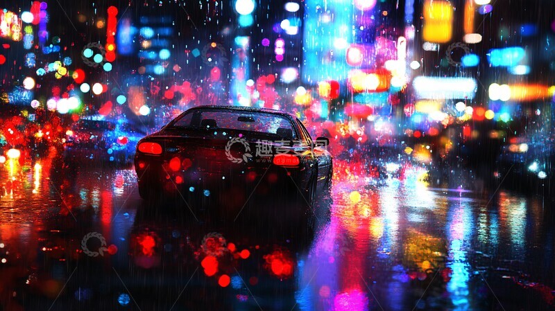 高清大图下载【趣麦麦图】雨夜街头漂移