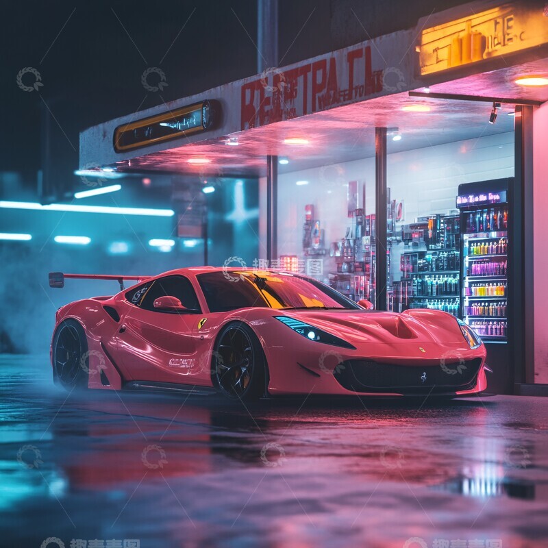 高清大图下载【趣麦麦图】跑车停在电子烟店前
