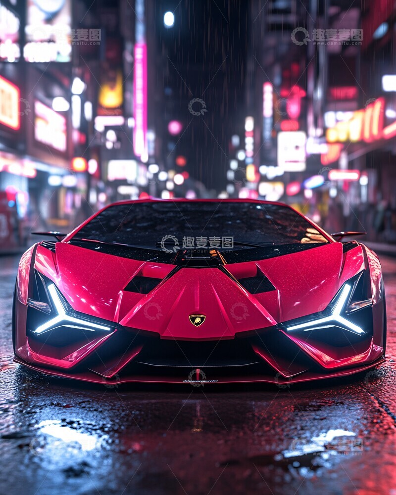 高清大图下载【趣麦麦图】兰博基尼红色前视图