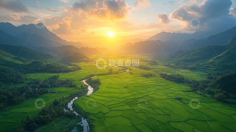 高清大图下载【趣麦麦图】稻田航拍稻田航拍平原1