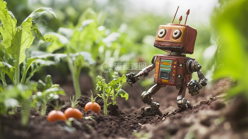 高清大图下载【趣麦麦图】机器人种菜机器人种菜蔬菜