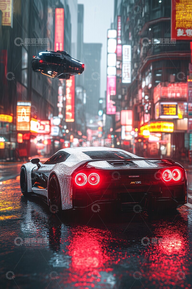 高清大图下载【趣麦麦图】未来跑车城市夜景1