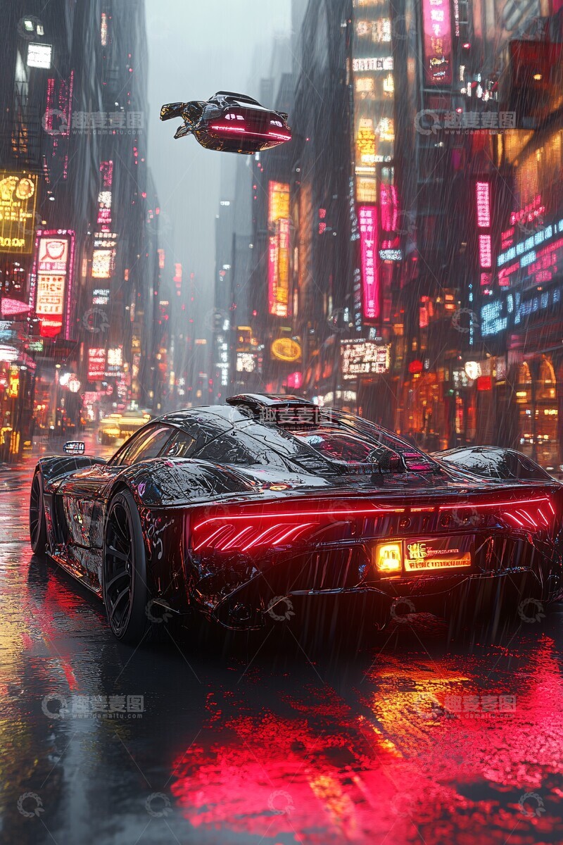 高清大图下载【趣麦麦图】未来跑车城市夜景