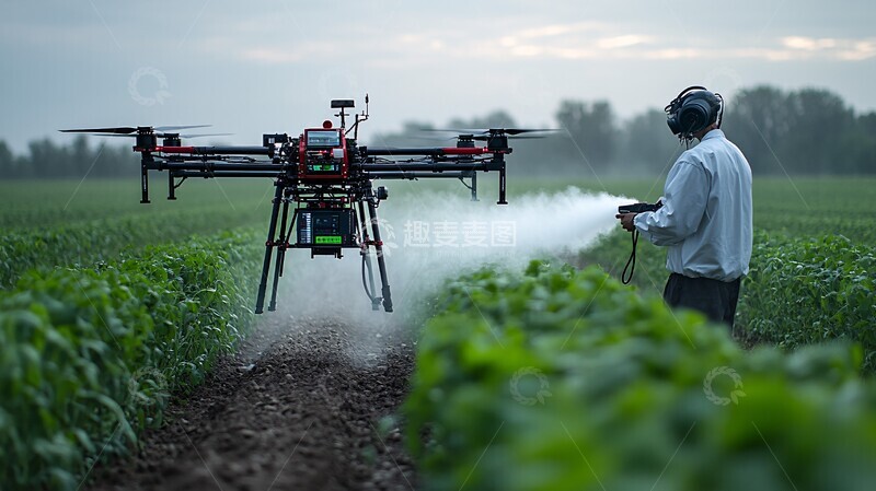 高清大图下载【趣麦麦图】无人机喷洒农田