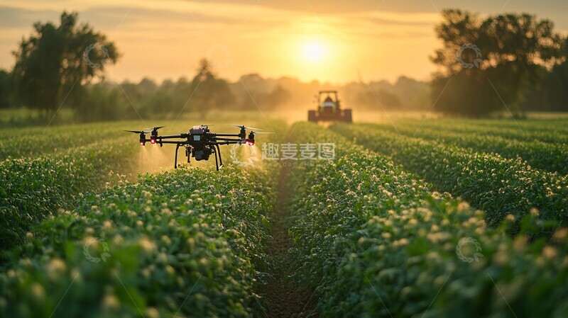 高清大图下载【趣麦麦图】无人机喷洒与收割